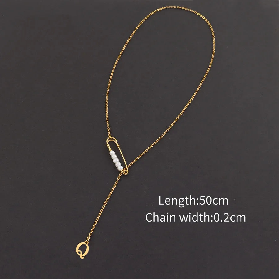 Wholesale Jewelry Simple Style Classic Style Pin Letter 201 Stainless Steel 304 Stainless Steel Copper cable chain Pendant Necklace
