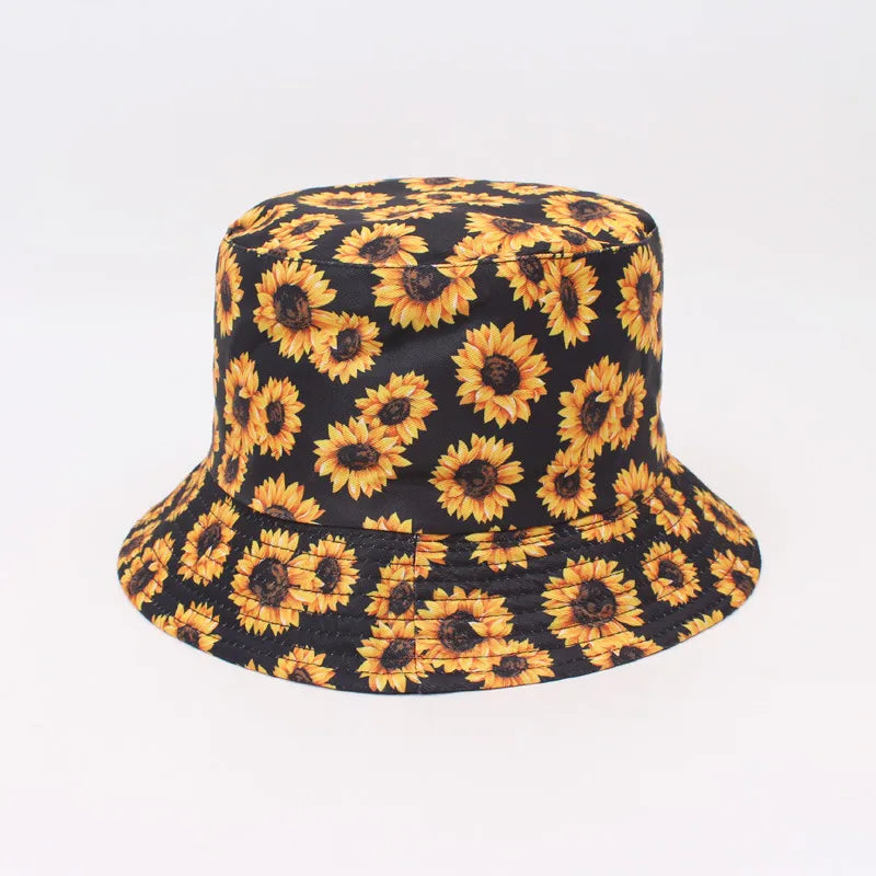 Double-Sided Wearable Fisherman Hat New Style Small Daisy Outdoor Sun Protection Hat Sunflower Full Print Pot Summer Cap