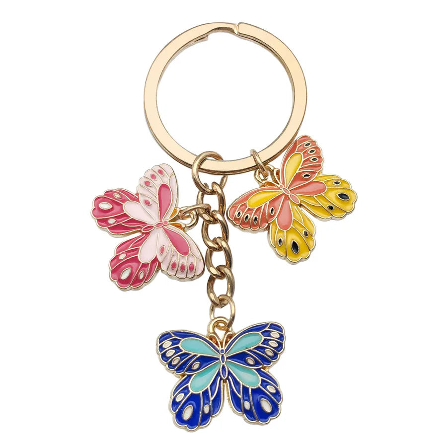 Cute Sweet Heart Shape Butterfly Alloy Enamel Bag Pendant Keychain