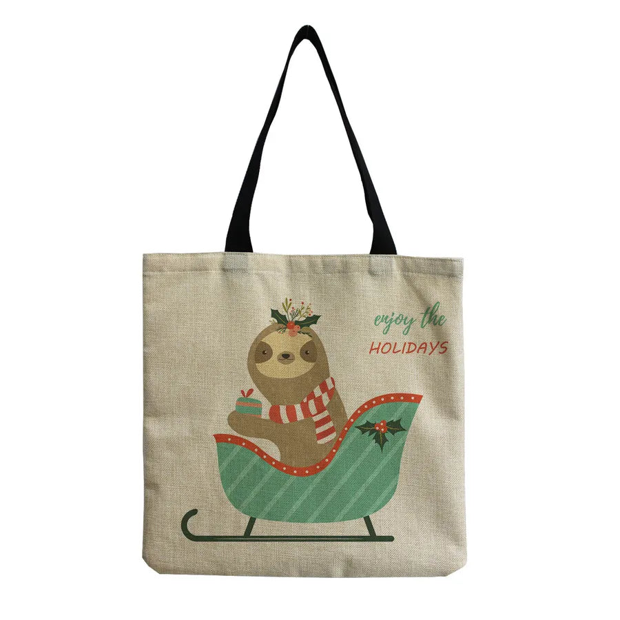 Women's Cute Cartoon Letter Linen Shopping bags