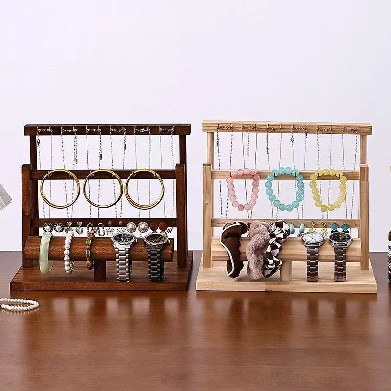 Multifunctional Solid Wood Jewelry Display Stand Storage Watch Bracelet Earring Necklace Vendor Stall Jewelry Holder Rack