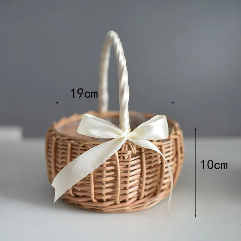 Handwoven Natural Rattan Flower Basket Handmade Bamboo Vine Baskets Portable Gift Flower Planters Storage Baskets Decorative Items