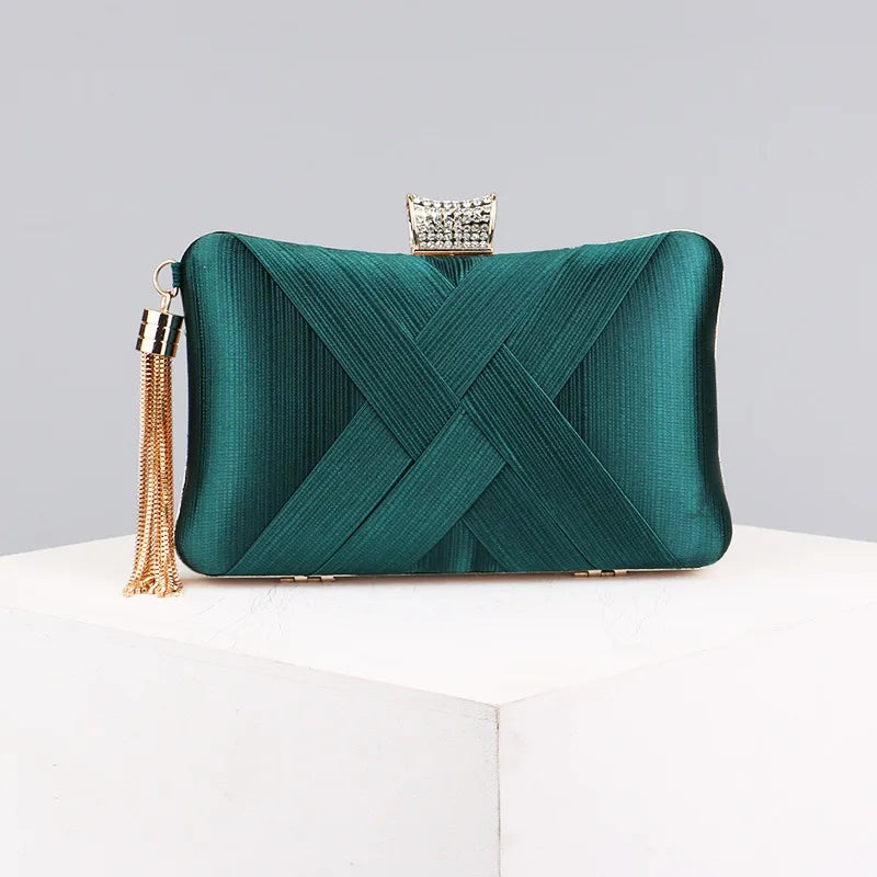 green black gold polyester satin solid color rhinestone pillow shape evening bags