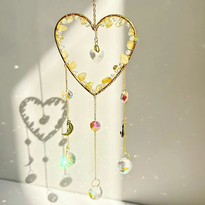 Elegant Romantic Heart Shape K9 Crystal Natural Crystal Iron Wind Chime Wall Art