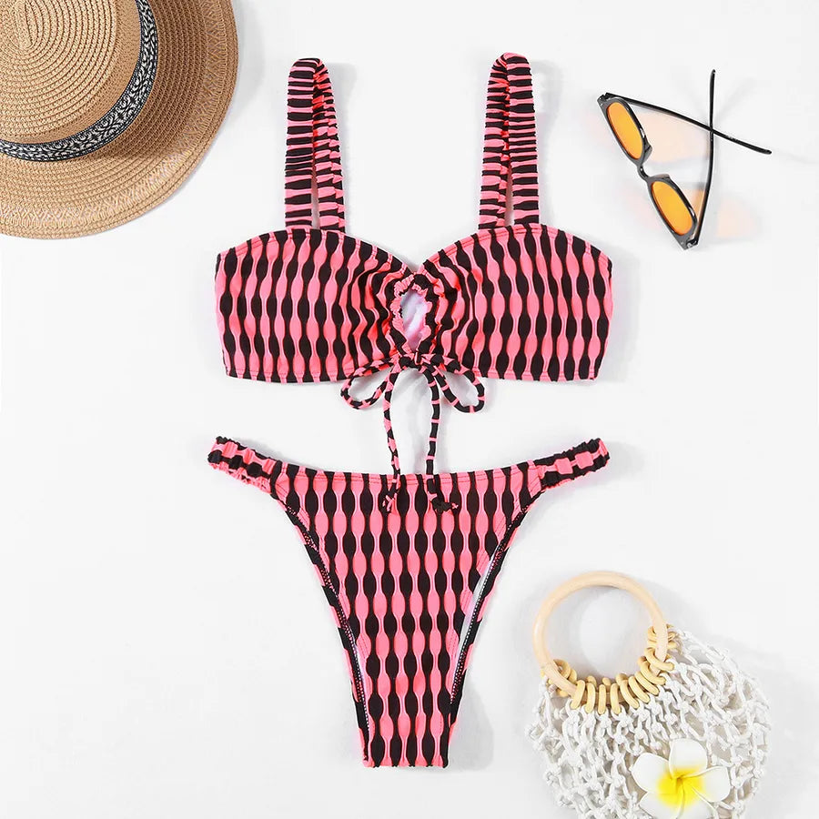 Women's Plaid Solid Color 2 Pieces Set Bikinis Swimwear