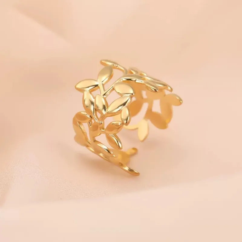Wholesale Jewelry Tropical Pastoral Leaves 304 Stainless Steel Plating Open Rings