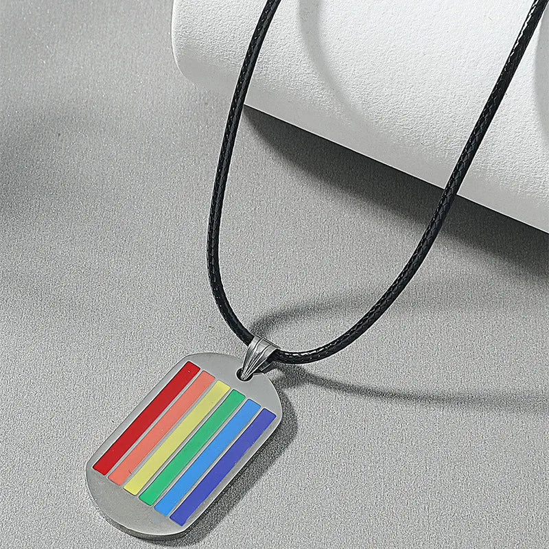 wholesale jewelry fashion six-color rainbow pendant stainless steel necklace nihaodropshipping