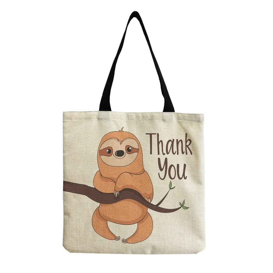 Women's Cute Cartoon Letter Linen Shopping bags