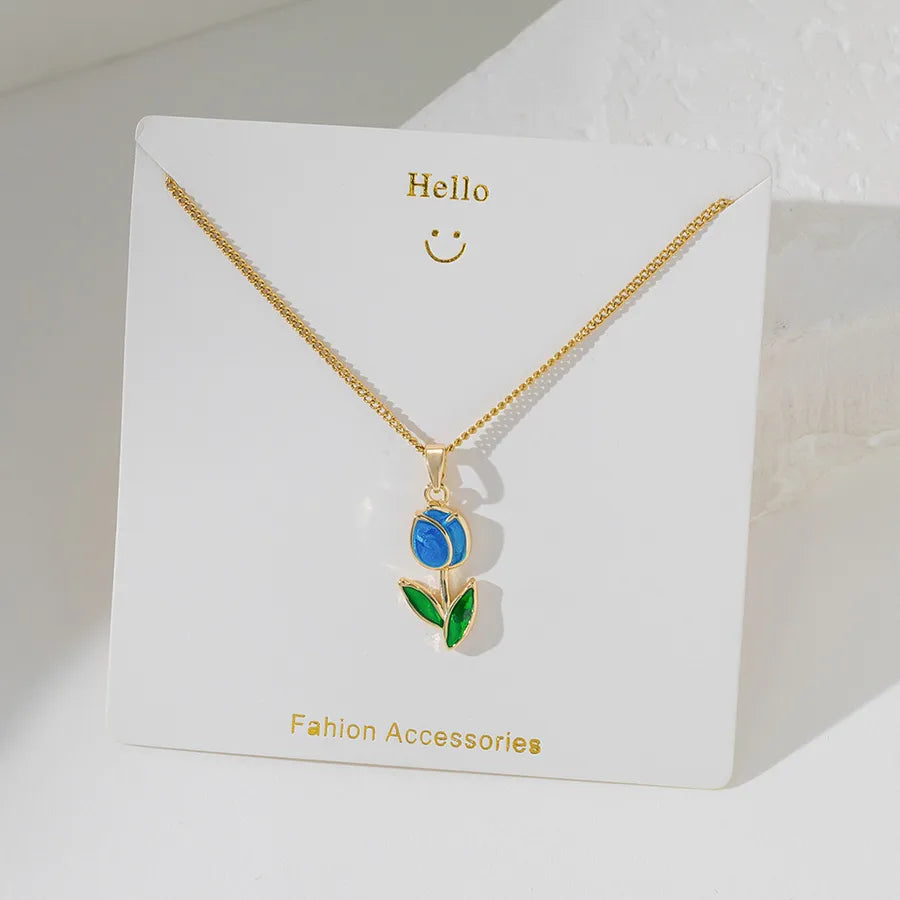Wholesale Jewelry Basic Simple Style Commute tulips 304 Stainless Steel 18K Gold Plated Plating cable chain Pendant Necklace