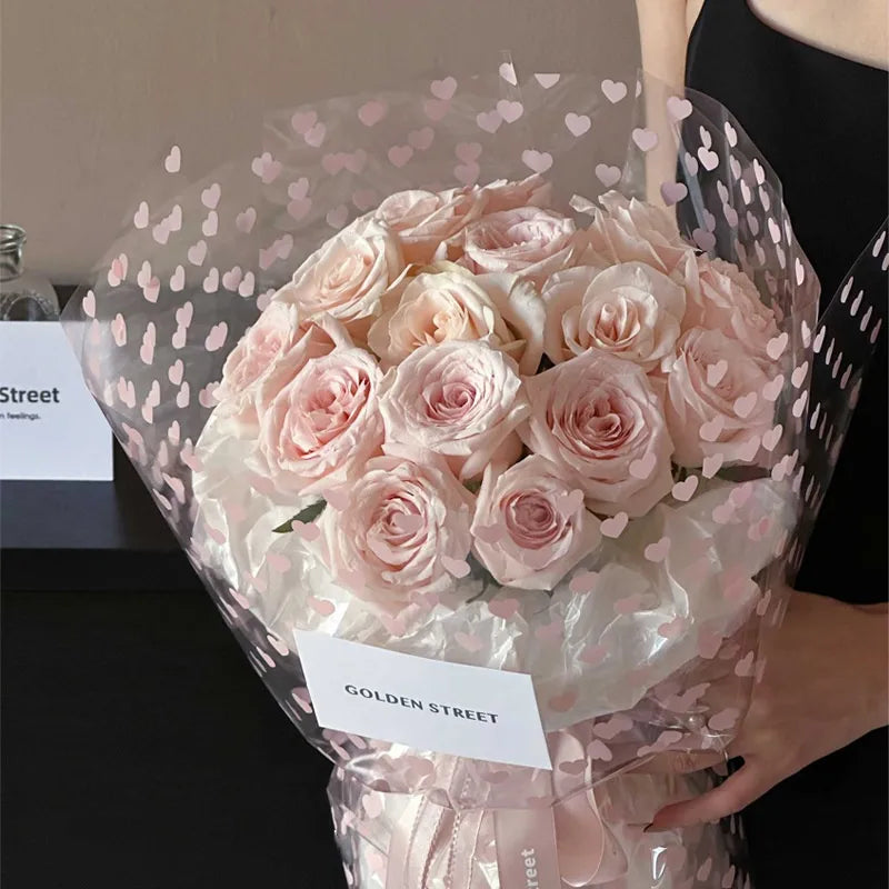 Elegant Romantic Heart Shape Plastic Daily Date Korean Floral Wrapping Paper Party Supplies Gift Wrapping Supplies 1 Pack of 20 Sheets
