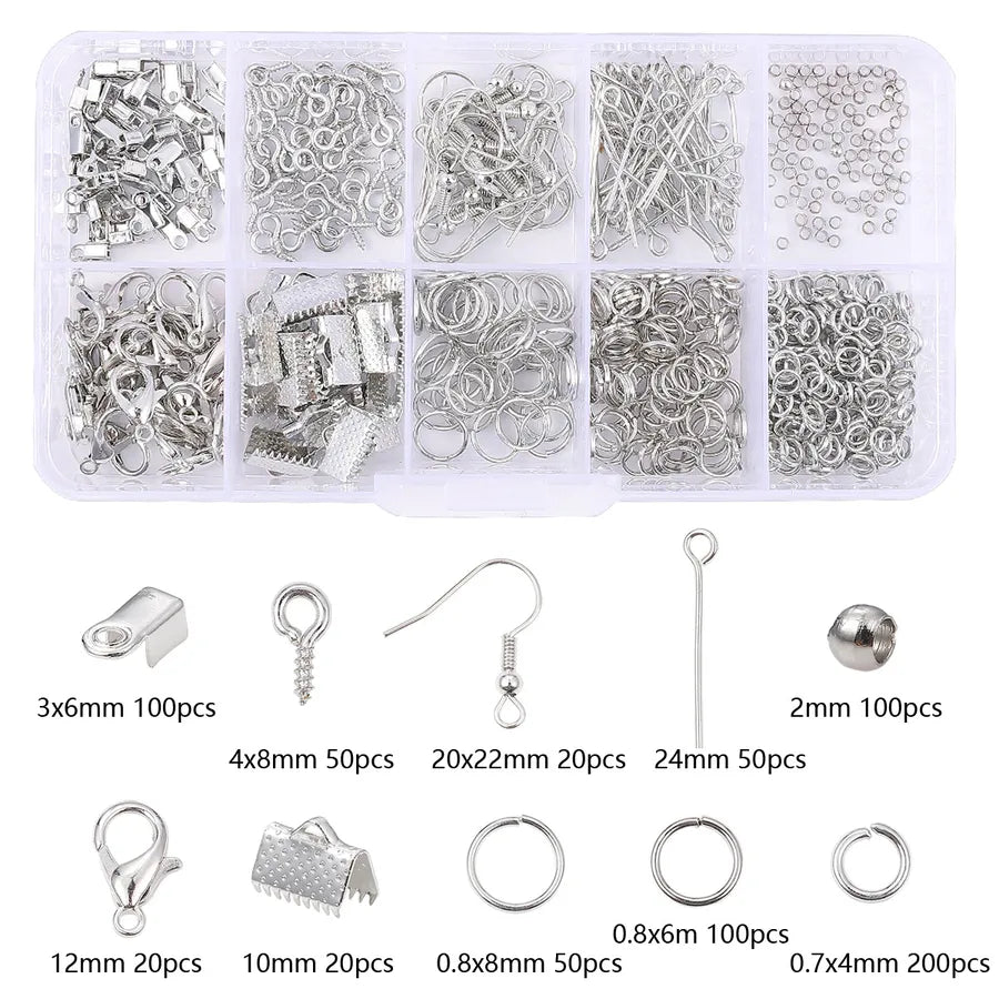 Handmade Beading Jewelry Accessories Kit Earring Hook Bracelet Necklace Material Tool Set Round Circle Chain Metal Simple Design