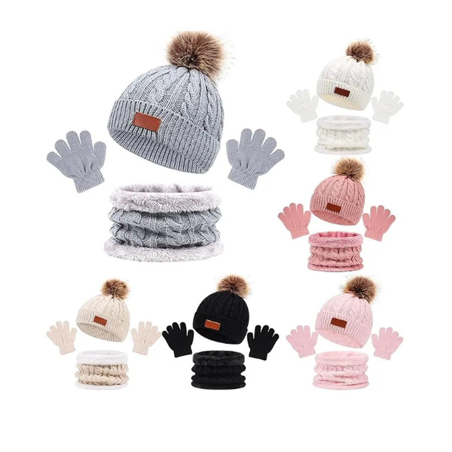 New Arrival  Children's Hat Scarf Gloves Three-Piece Set Autumn and Winter New Warm Female and Male Baby Woolen Cap