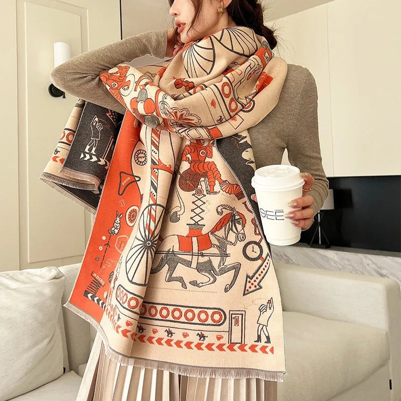 Unisex Basic Color Block Flower Acrylic Scarf