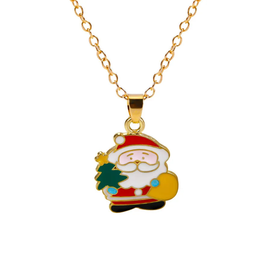 Christmas Themed Alloy Pendant Necklace With Bell Snowflake Design Geometric Pattern For Men And Women Christmas Tree Santa Claus Deer Stick