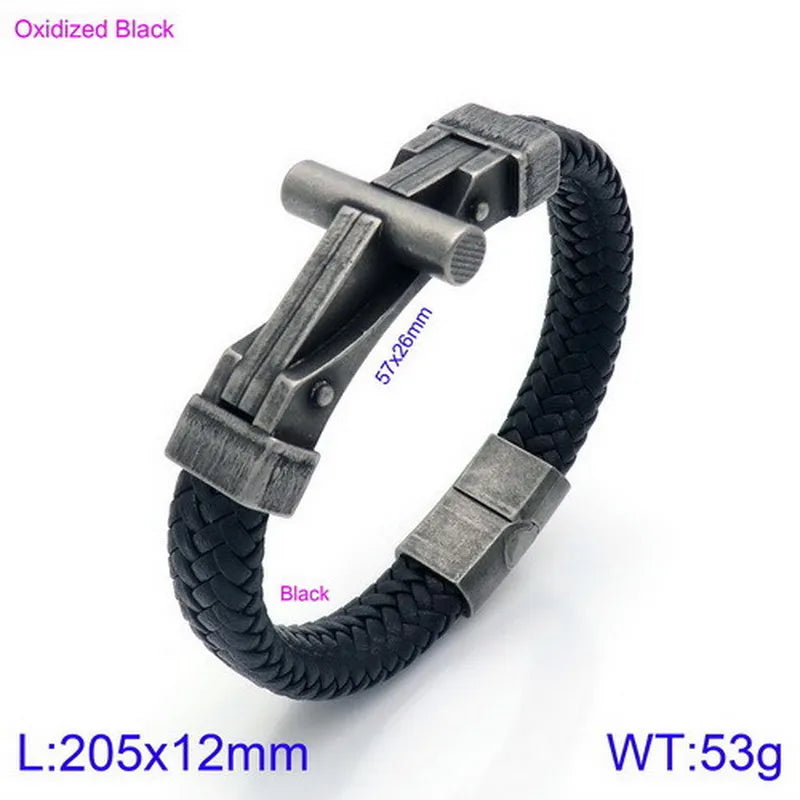 Hip-Hop Retro Color Block Pu Leather Titanium Steel Plating 18K Gold Plated Men's Bracelets