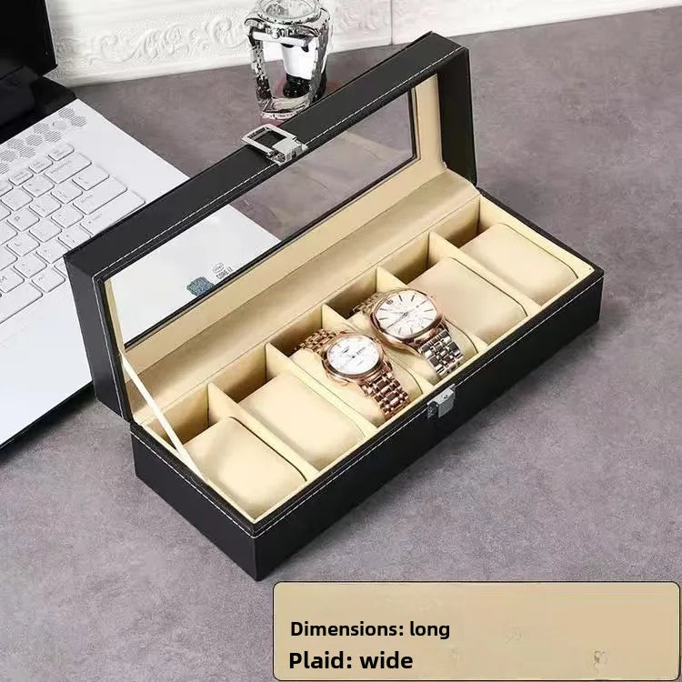 in stock Wholesale Watch Box 6 Bit 12 Bit Watch Storage Box PU Leather Transparent Window Watch Storage Box