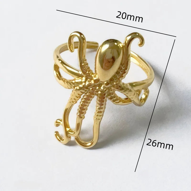 Wholesale Jewelry Cute Funny Tropical Octopus 304 Stainless Steel Plating Open Rings