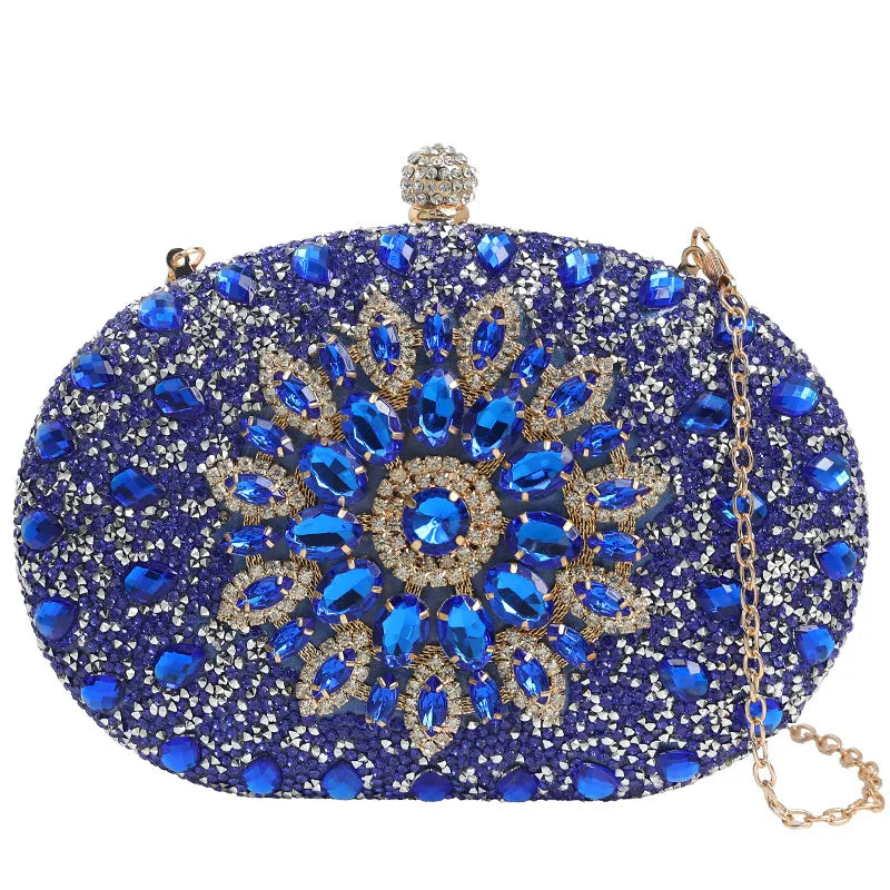 women's all seasons rhinestone flower classic style oval open evening bag
