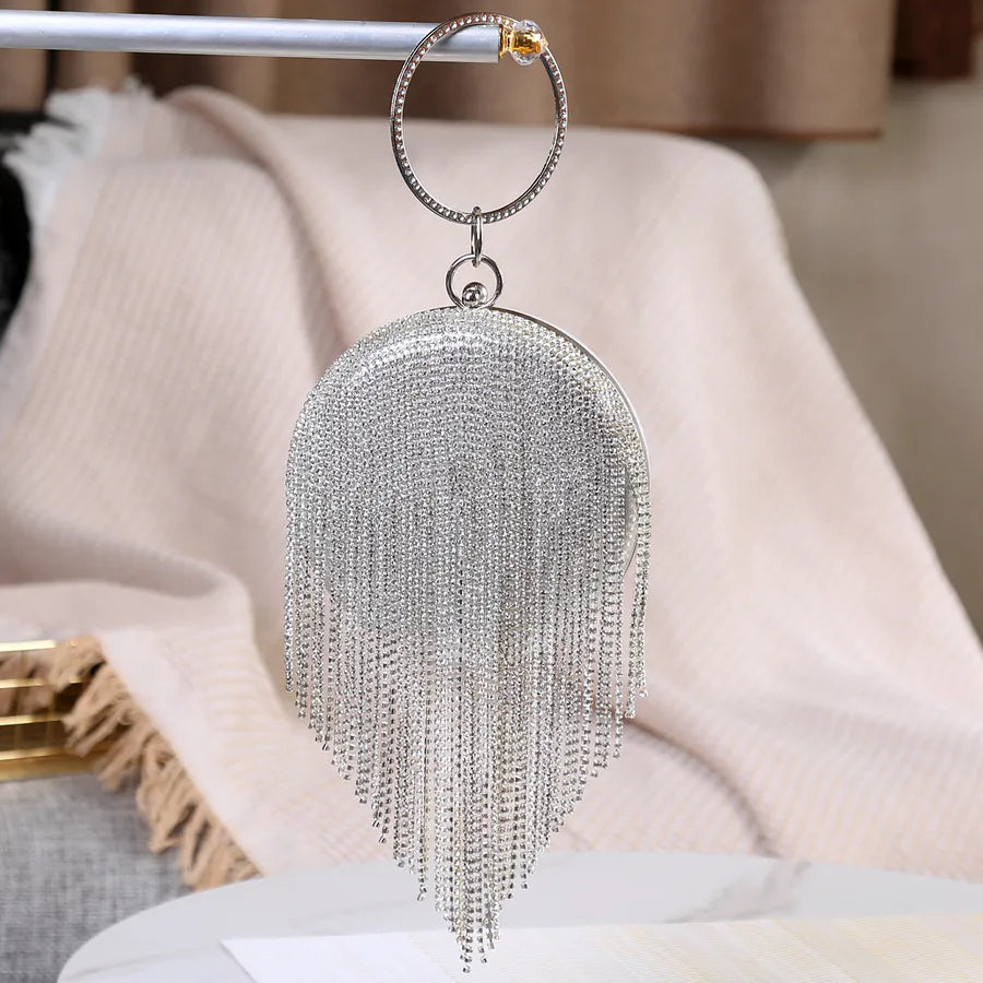 Cloth Solid Color Tassel Round Evening Bags