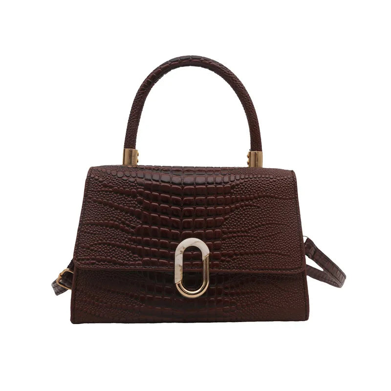 Women's Small Pu Leather Crocodile Classic Style Square Magnetic Buckle Shoulder Bag Handbag