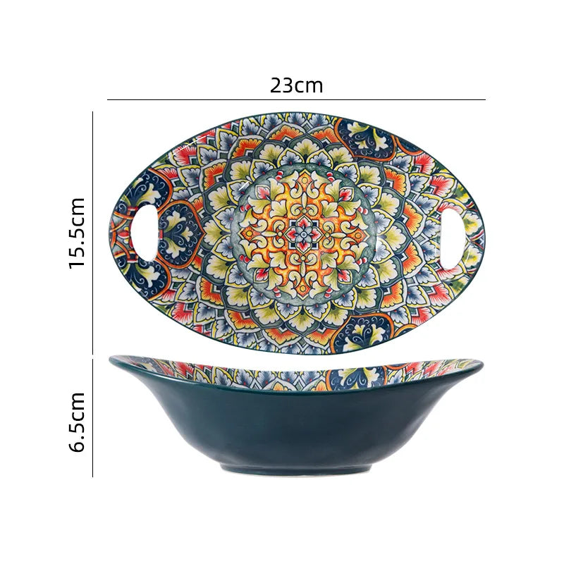 Bohemian Ceramic Tableware Bilitis Dishes Light Luxury Hand-painted Creative Household Rice Bowl Soup Bowl Dish Plate