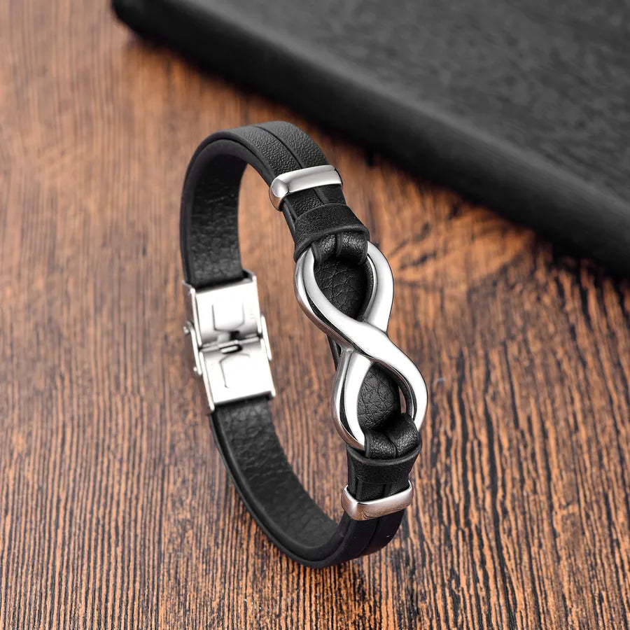Hip-Hop Infinity 316 Stainless Steel  Leather Wholesale Bracelets