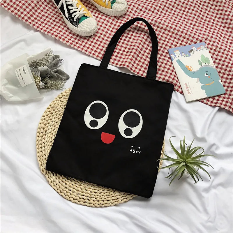 Women's Cute Basic Animal Letter Fruit Canvas Shopping bags