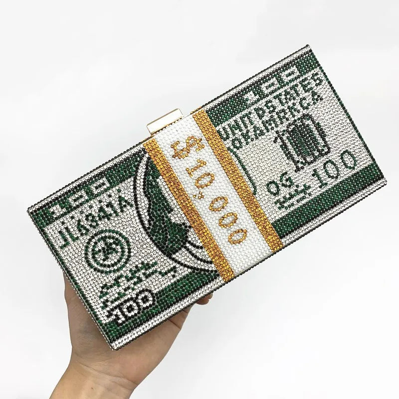 red purple green pu leather dollar rhinestone square evening bags