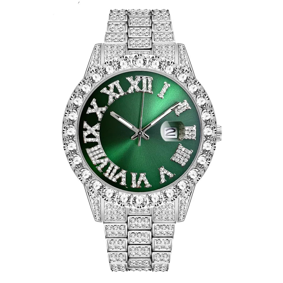 MISSFOX Watch  Explosions Men's Personalized Hip Hop Style  Water Ghost Roman Diamond Quartz Watch Men