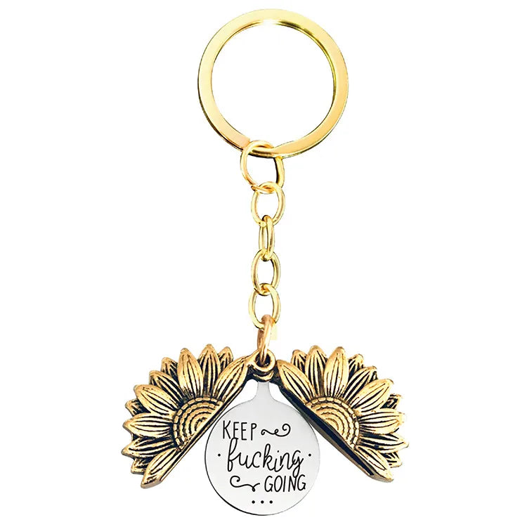 1 piece retro letter plant flowers metal plating keychain