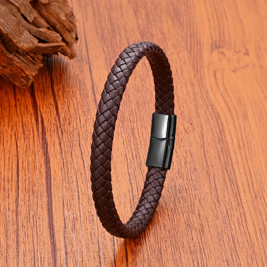 Vintage Style Simple Style Classic Style Geometric 316L Stainless Steel  Leather rope Unisex Bangle
