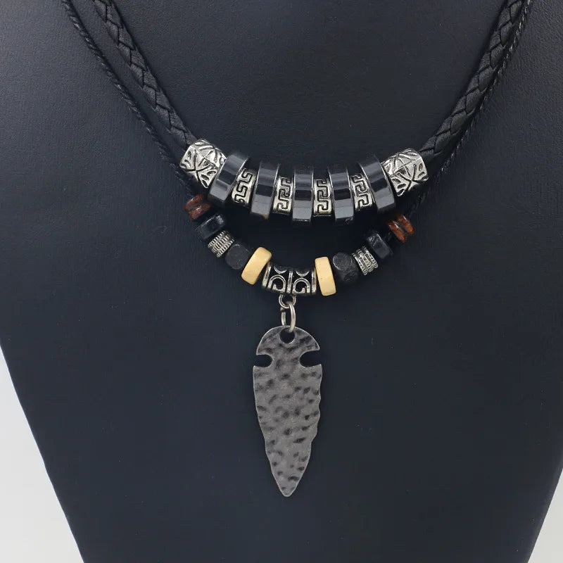 1 piece fashion leaf alloy leather rope haematite plating men's layered necklaces