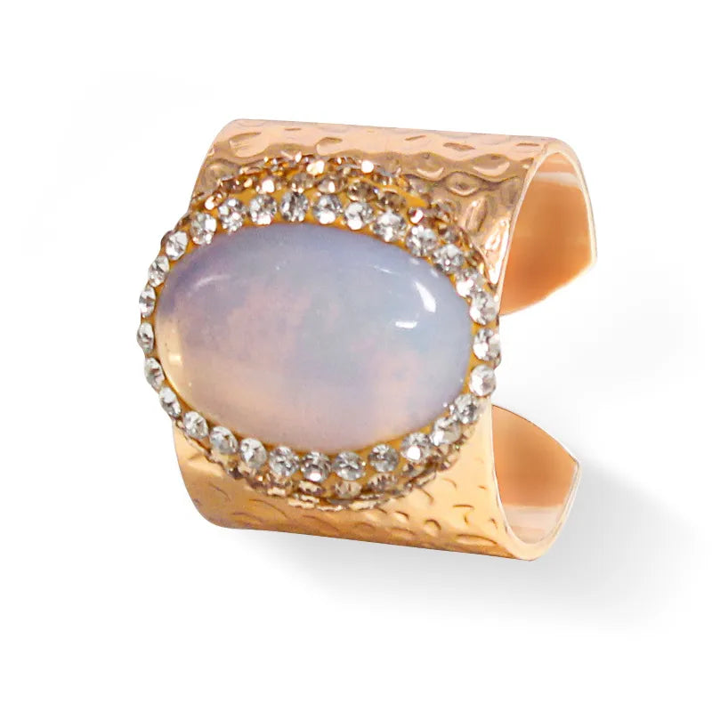 hip-hop retro oval natural stone crystal open ring