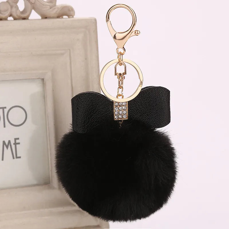 elegant bow knot pu leather women's bag pendant keychain
