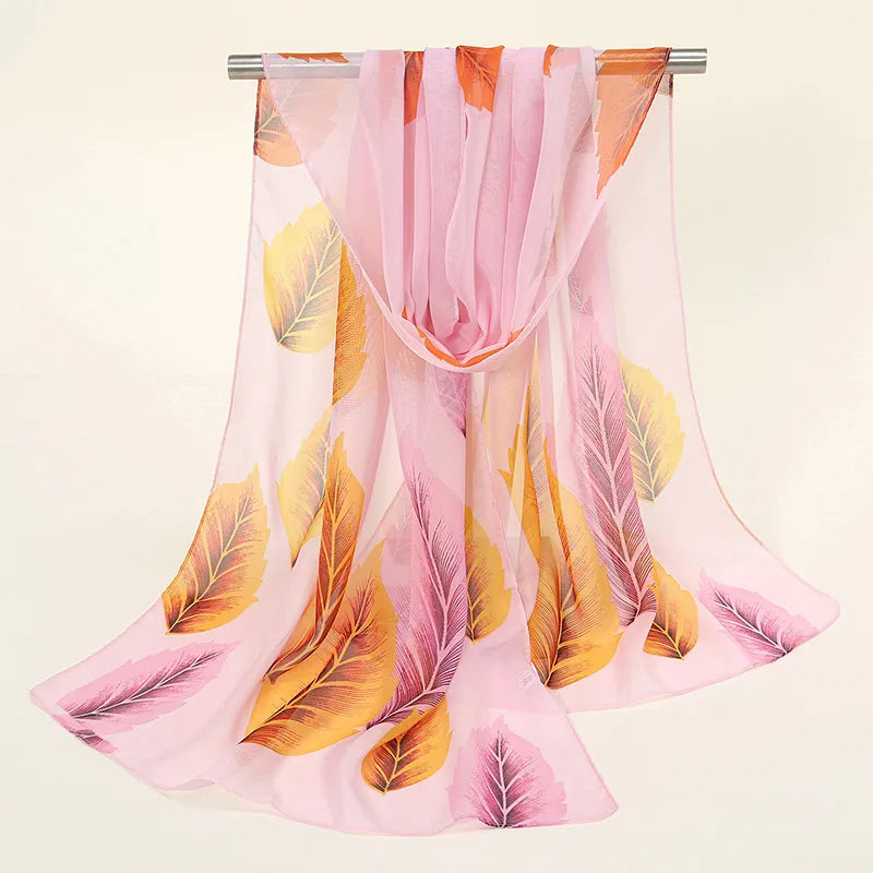 women's sweet color block chiffon printing silk scarf