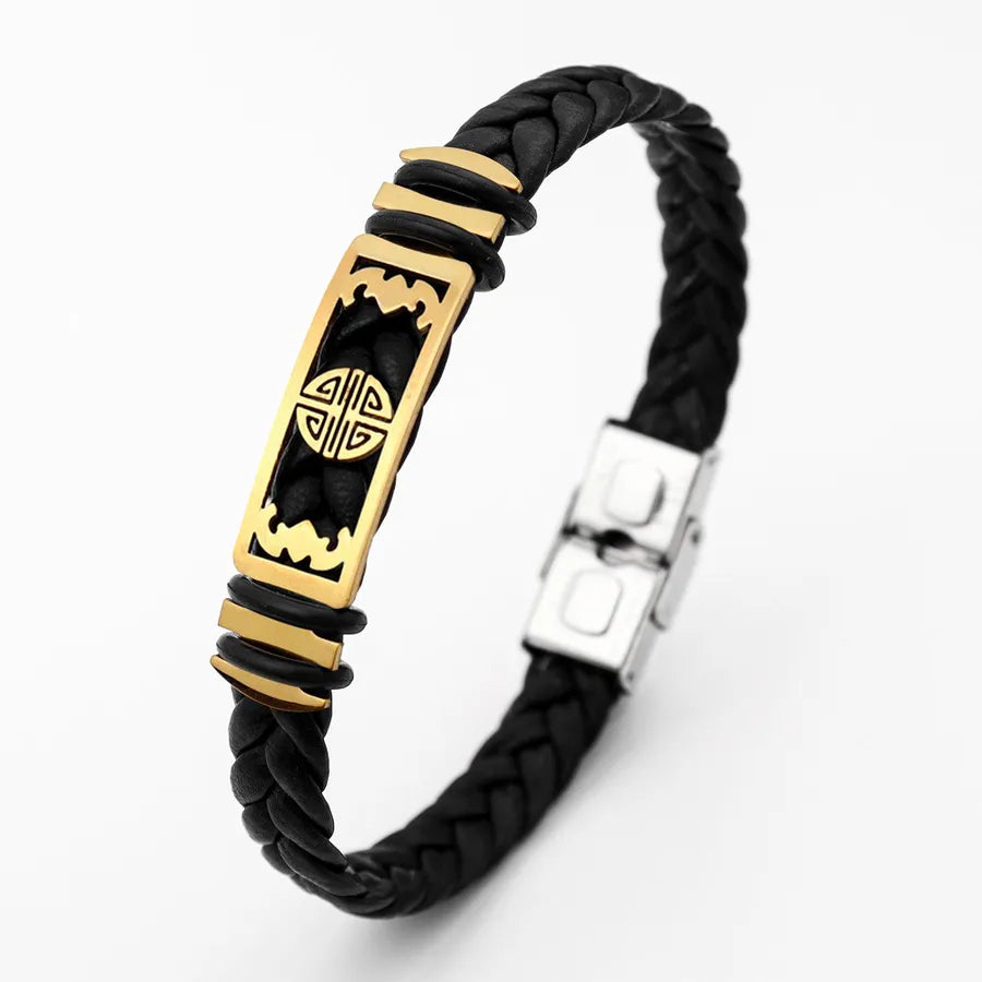 Retro Punk Solid Color Pu Leather Men's Bracelets Men Cord & Leather Bracelets