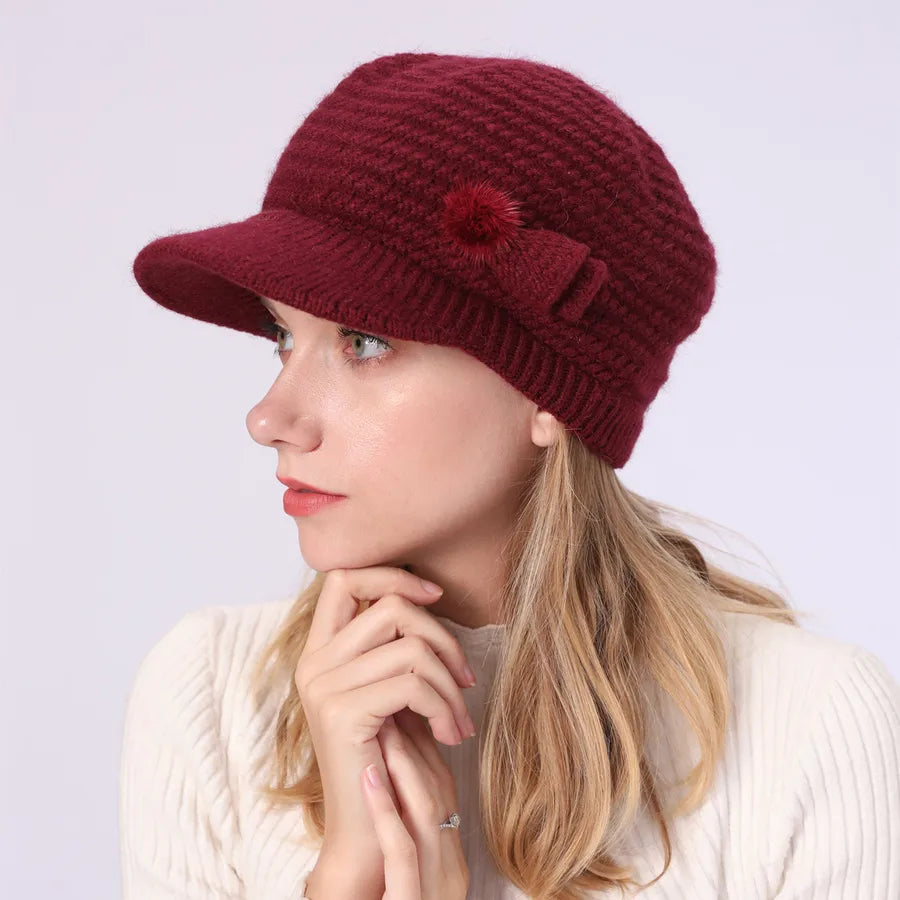 women's casual solid color flat eaves wool cap