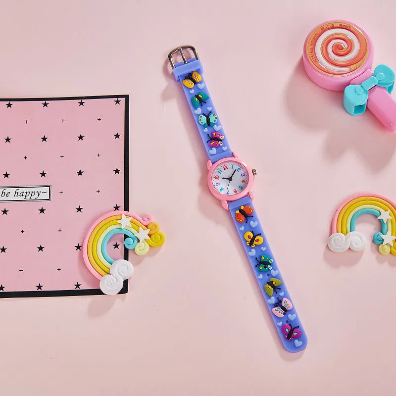 cartoon children's color simple clear digital face girls butterfly kindergarten silicone gift quartz watch
