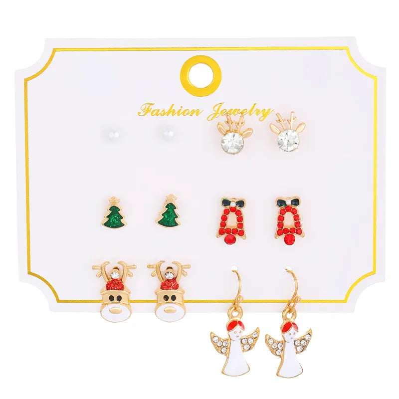 Cartoon Style Cute Classic Style Christmas Tree Santa Claus Bell Alloy Stoving Varnish Plating Inlay Rhinestones Zircon Christmas Women's Jewelry Set