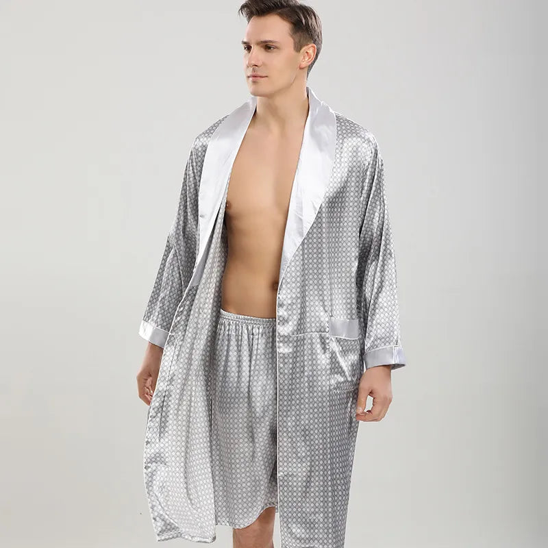 Home Men's Simple Style Solid Color Imitated Silk Polyester Pajama Sets