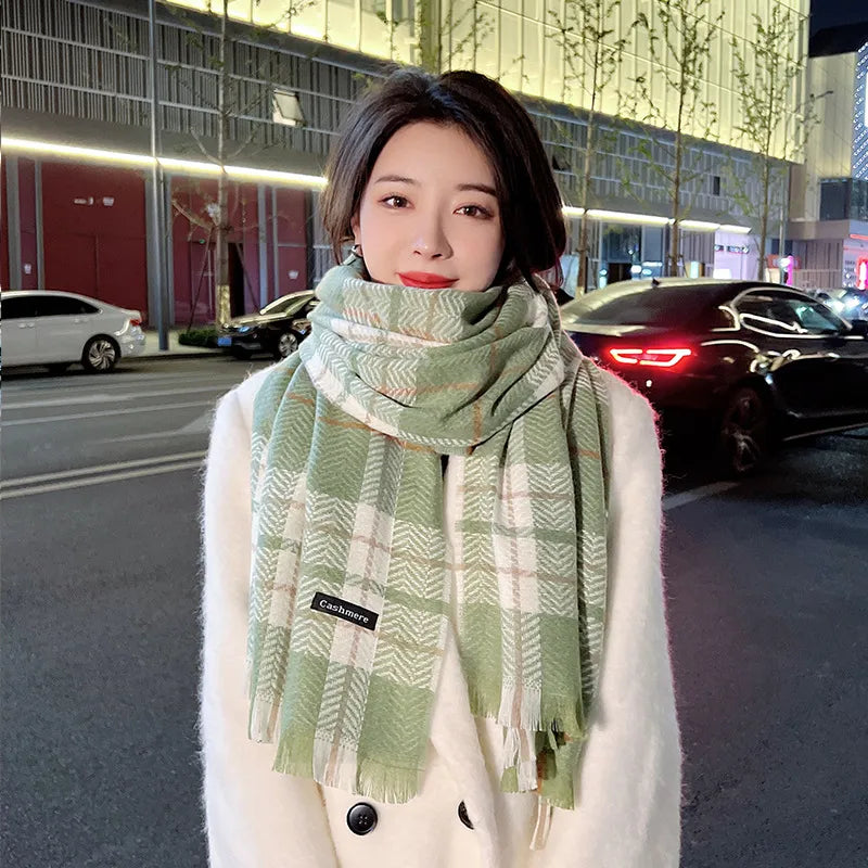 women's fashion plaid imitation cashmere tassel winter scarves