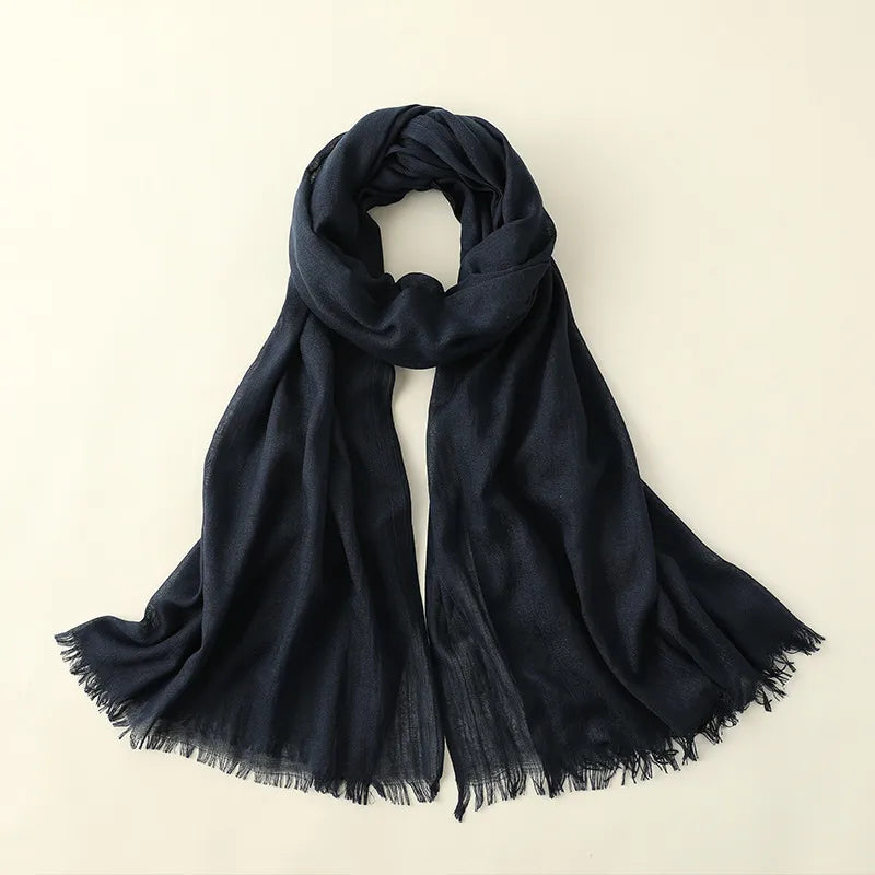 women's elegant solid color cotton silk scarves