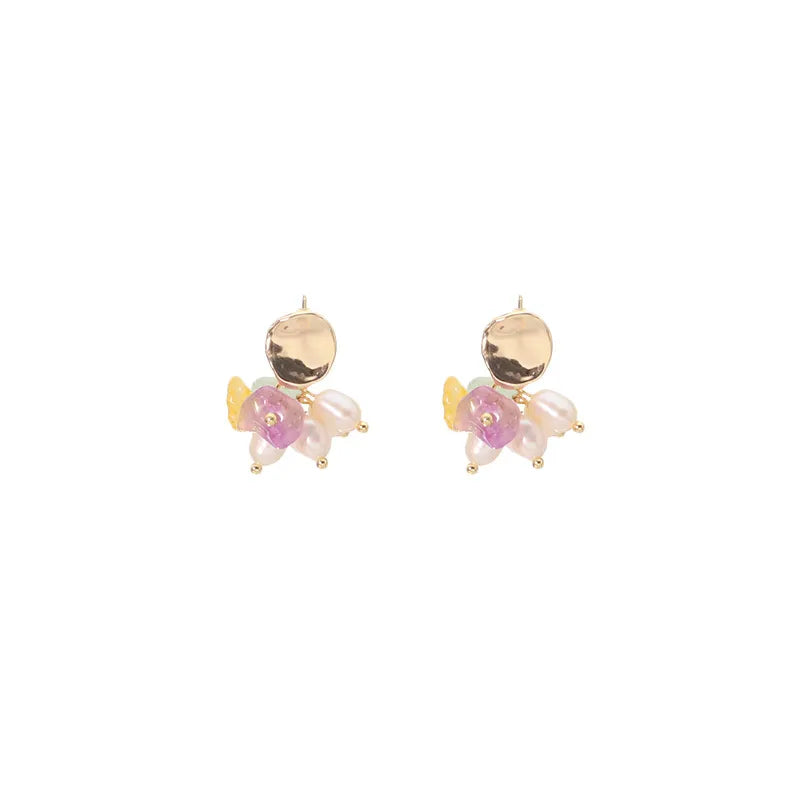 1 Pair 925 Sterling Silver Freshwater Pearl Flower Drop Earrings