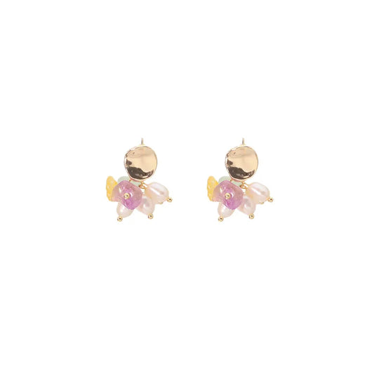 1 Pair 925 Sterling Silver Freshwater Pearl Flower Drop Earrings