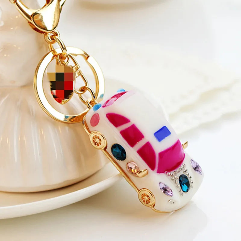 cute car metal diamond women's bag pendant keychain