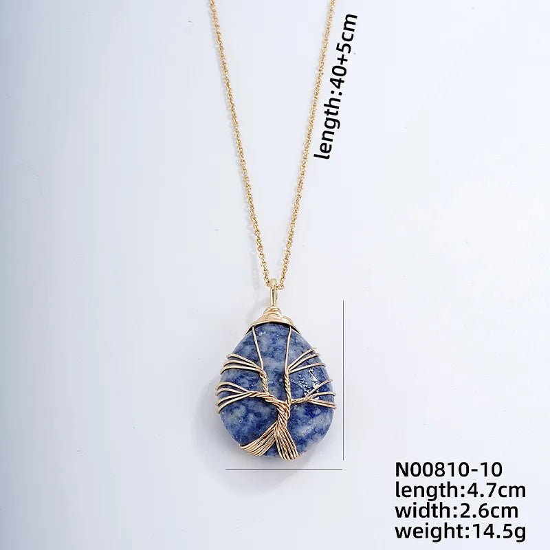 ig style simple style water droplets stainless steel natural stone knitting pendant necklace