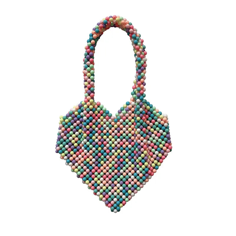 Women's Medium Arylic Geometric Vintage Style Streetwear Beading Heart-shaped Open Handbag