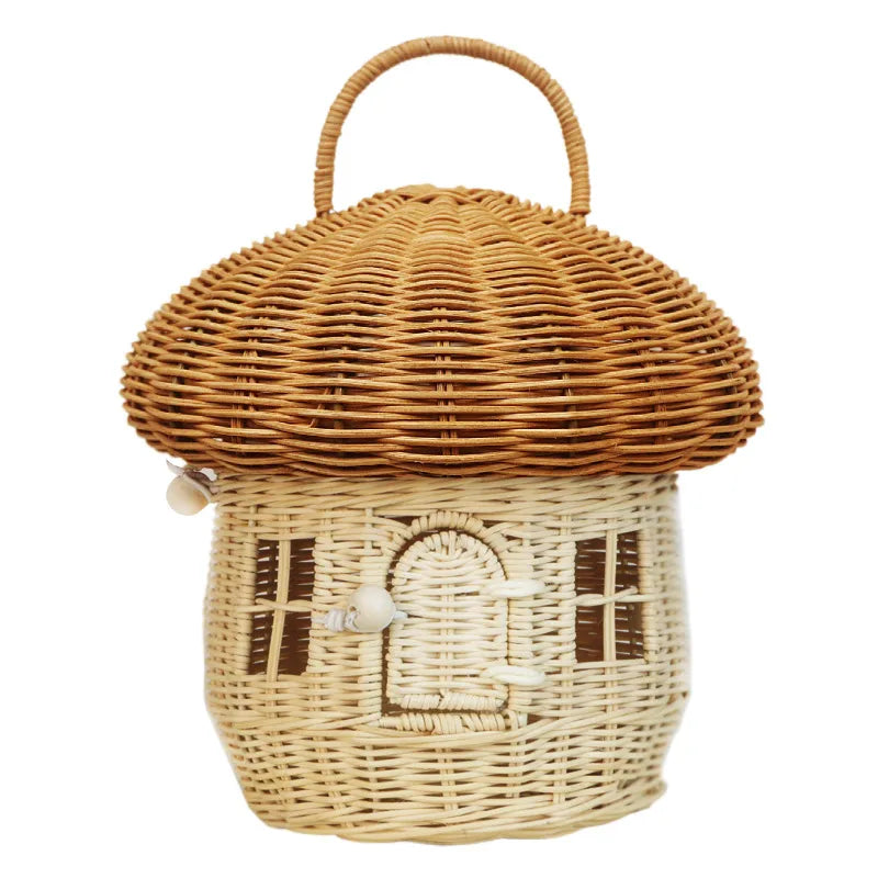 Woven Acorn Handbag Handmade Rattan Mushroom Storage Box Children's Toy Basket with Lid Storage Basket Photography Props