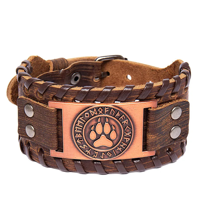 New Arrival Bracelet  Handmade Genuine Leather Bracelet   Double Layer Hand-Shaped Brush Wide Leather Bracelet Bangle