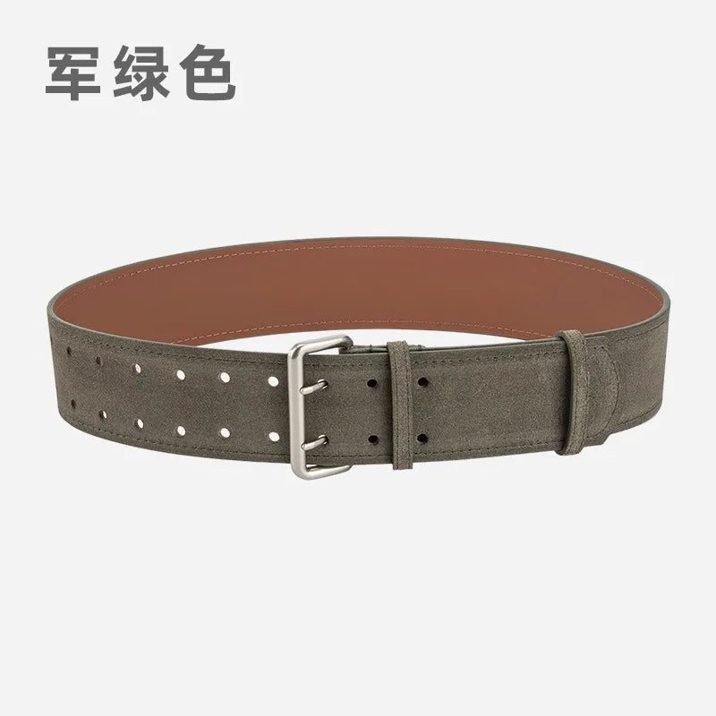 Retro Simple Style Solid Color Two-Layer Cowhide Alloy Plating Women's Leather Belts